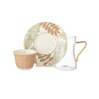 طقم فناجين شاي وقهوة 18 قطعة بورسلان فاخر اوراق ال...