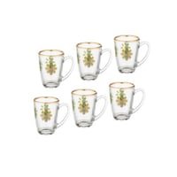 بيالات شاي زجاج ذهبي بنقشة اندلسية اخضر وذهبي 6 قط...