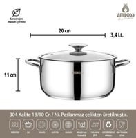 طقم قدور استيل تركي 18/10 امبوس 8 قطعة غطاء زجاج