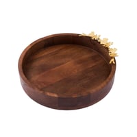 صينية تقديم خشب هندي بديكور فراشات ذهبي