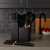 طقم ملاعق وسكاكين المطبخ اسود 19 قطعة