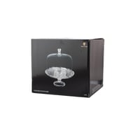 صحن كيك زجاج شفاف بقاعدة و غطاء شفاف