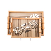 طقم صواني خشب 2 قطعة يد فيونكه ارضية مزخرفة مع طبق...