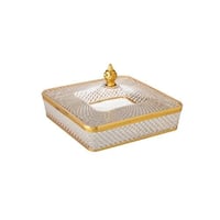 صحن تقديم اكريلك مربع بغطاء ذهبي مقاس 27*27 سم