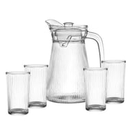 طقم جك وكاسات زجاج مخطط 5 قطعة