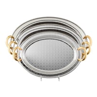 طقم صواني السيف روجين استيل منقوش وذهبي بيضاوي 3 ق...