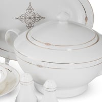 طقم عشاء بورسلان ابيض وذهبي مدور مزخرف 70 قطعة 6 ا...