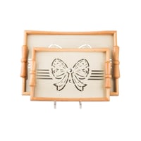 طقم صواني خشب 2 قطعة يد فيونكه ارضية مزخرفة مع طبق...