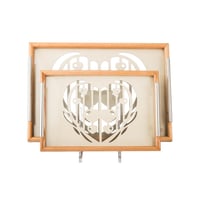 طقم صواني خشب 2 قطعة بيد معدن ارضية مزخرفة مع طبقة...