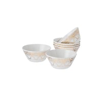 طقم زبادي بورسلان ابيض منقوش ذهبي 6 قطعة مقاس 10.5...