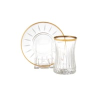 فناجين شاي زجاج ذهبي مخطط 12 قطعة