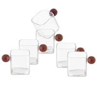 طقم فناجين قهوة زجاج سادة مربع يد خشب