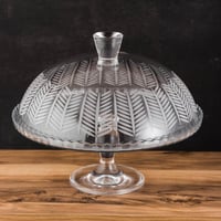 صحن كيك بقاعدة وغطاء زجاج تركي Pasabahce حفر ليزر
