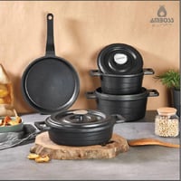 طقم قدور جرانيت تركي تيتانيوم امبوس 7 قطعة اسود