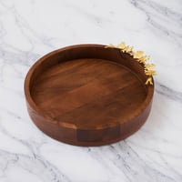 صينية تقديم خشب هندي بديكور فراشات ذهبي