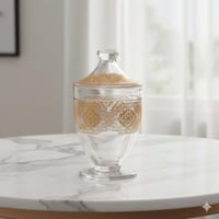 مطبقية زجاج مزخرف ذهبي بغطاء