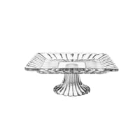 صحن تقديم الحلا و الفواكه زجاج مخطط مربع بقاعدة مق...