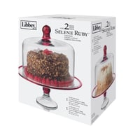 حامل كيك زجاج بغطاء زجاج شفاف اطار احمر