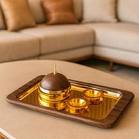 طقم تمرية فاخر مع صينية معدن خشبي ذهبي 4 قطعة