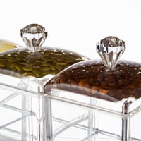 طقم علب بهارات اكريلك 4 قطعة مع حامل معدن فضي