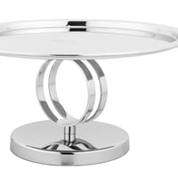 صحن تقديم الكيك والحلويات معدن استيل لماع مدور مقا...