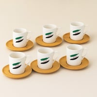 طقم فناجين قهوة تركي بديكور العلم السوري 6 اشخاص ب...