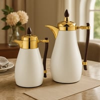 طقم ترامس الدانة ابيض وذهبي بيد خشبي 2 قطعة بتصميم...