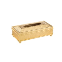 طقم سلة وعلبة مناديل معدن ذهبي شبك