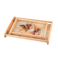 طقم صواني خشب 2 قطعة ارضية زجاج بلمسة فنية أنيقة م...