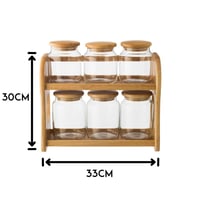 طقم علب بهارات زجاج مع استاند خشب 6 قطعة 2 دور