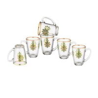 بيالات شاي زجاج ذهبي بنقشة اندلسية اخضر وذهبي 6 قط...