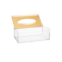 سلة وعلبة مناديل مربعة اكرليك شفاف وذهبي