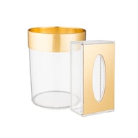 سلة وعلبة مناديل مدور اكرليك شفاف وذهبي