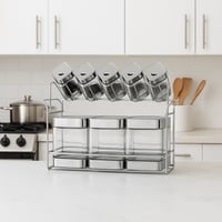 طقم علب زجاج 8 قطعة مع استاند استيل فضي