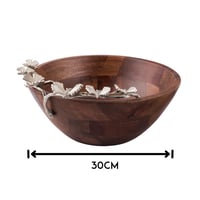 صحن فواكه خشب هندي بديكور فراشات فضي