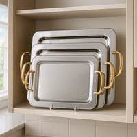 طقم صواني السيف نيكل وذهبي مستطيل 3 قطعة