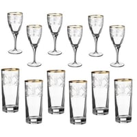 طقم كاسات عصير وماء زجاج حفر مربعات بديكور ذهبي 12...