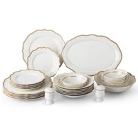 طقم عشاء بورسلان فاخر ابيض وذهبي بنقشات ناعمة 28 ق...