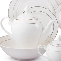 طقم عشاء بورسلان صيني السيف ابيض بخط ذهبي 52 قطعة...