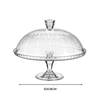 صحن كيك بقاعدة وغطاء زجاج تركي Pasabahce حفر ليزر