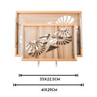 طقم صواني خشب 2 قطعة بيد معدن ارضية مزخرفة مع طبقة...