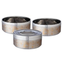 حافظة طعام استيل نقش ذهبي 3 دور بحامل 6 لتر