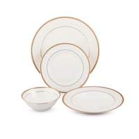 طقم عشاء بورسلان فاخر ابيض نقشات ناعمة وذهبي 24 قط...