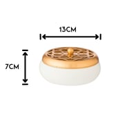 طفاية بورسلان ابيض بغطاء معدن ذهبي