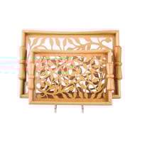 طقم صواني خشب 2 قطعة يد فيونكه ارضية مزخرفة مع طبق...