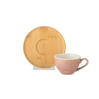 طقم فناجين قهوة تركي بورسلان فاخر وردي منقوش بصحن...