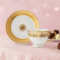 طقم اكواب شاي بورسلان مزخرف ذهبي 12 قطعة 6 اشخاص