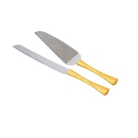 جاروف وسكين لتقطيع الكيك معدن ذهبي