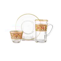 طقم شاي وقهوة زجاج بنقشات تراثية 18 قطعة ذهبي