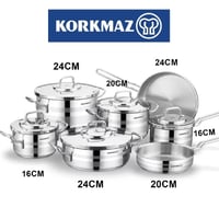 كوركماز طقم قدور استيل تركي 18/10 استرون 12 قطعة